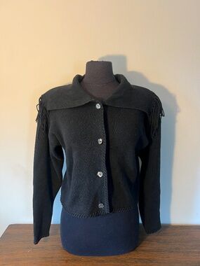 Exp Jeans wide collar fringe cardigan